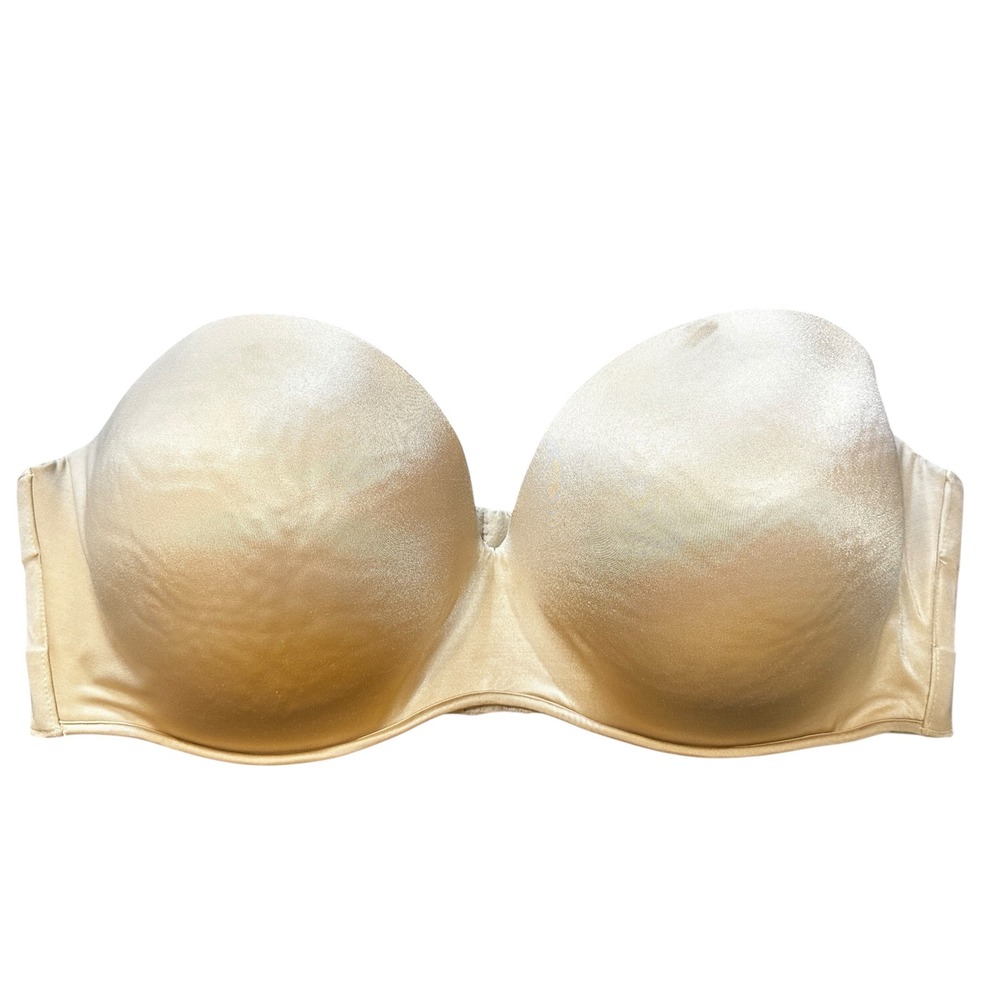 Cacique 42DDD Strapless Bra Beige Full Coverage Smooth Underwire Lace 1127‎